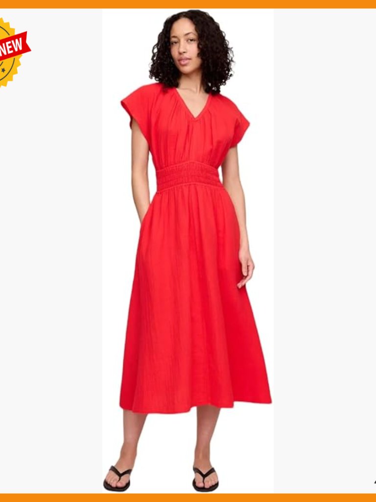 Petite Smocked Waist Maxi Dress, Short Sleeve, 100% Cotton, Casual